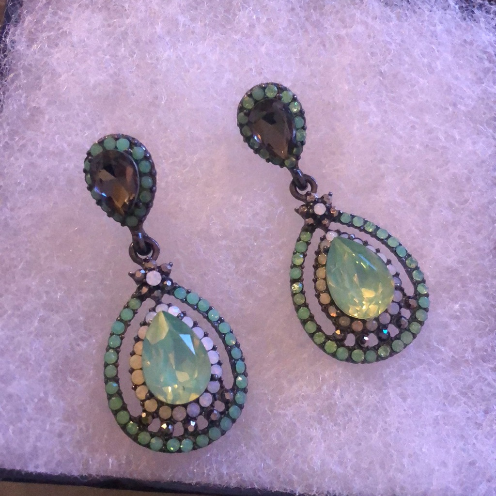 Pacific Opal & Black Diamond Crystal Pear Earrings